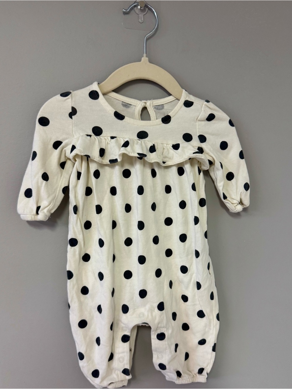 GAP Cream Romper with Black Polka Dots